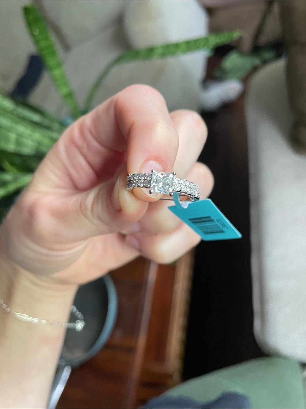 Classic Sterling Silver Moissanite Engagement Ring and Wedding Band